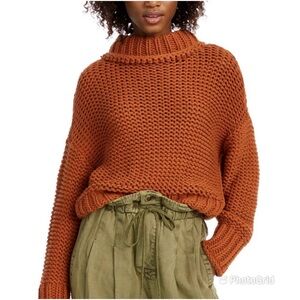 Free People Brown Chunky Knit Turtleneck Sweater